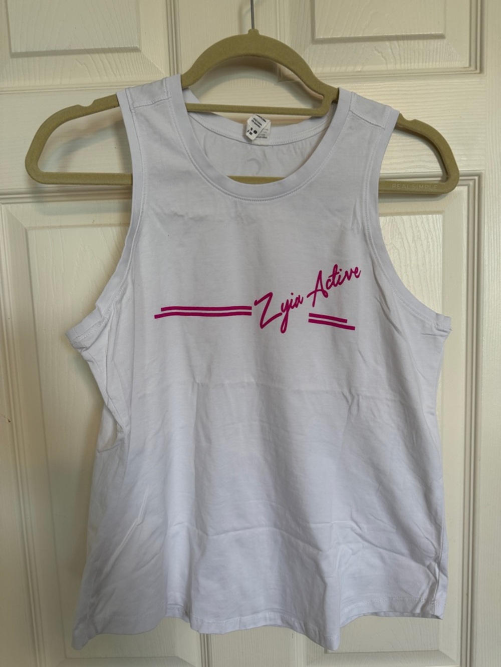 Active USA White Tank with Pink Script Logo